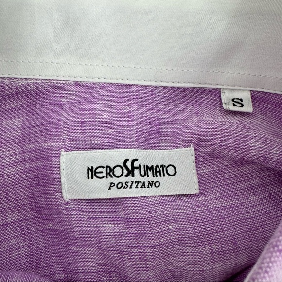 Neros Fumato Positano Men’s S Linen Purple Buttons Down Shirt - Picture 3 of 8
